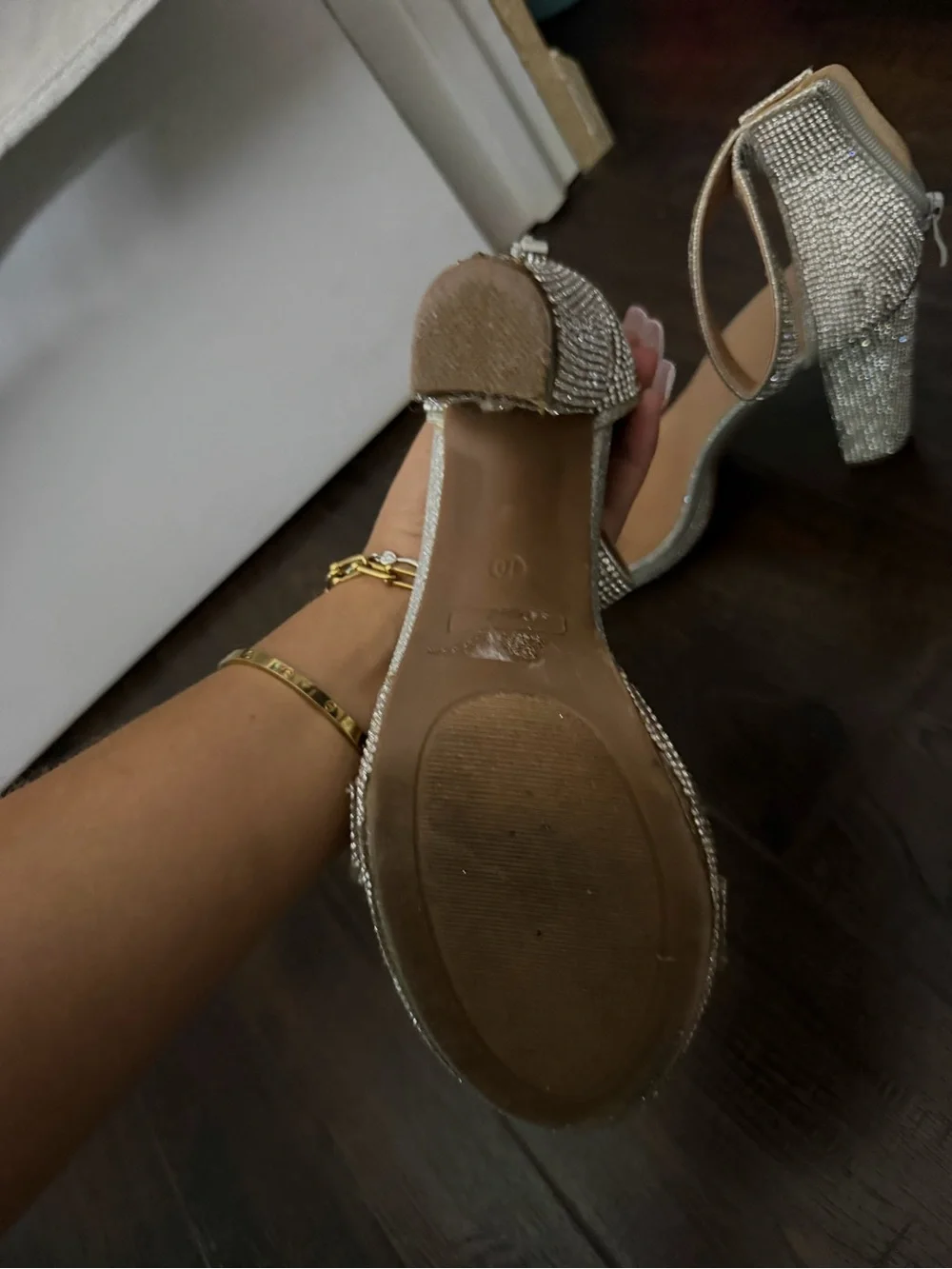 Windsor Silver Rhinestone Block Heel Sandals